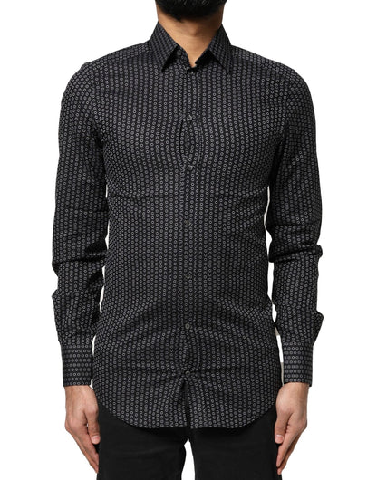 Dolce & Gabbana Black GOLD Patterned Cotton Men Dress Shirt - Sandy Store ByNet