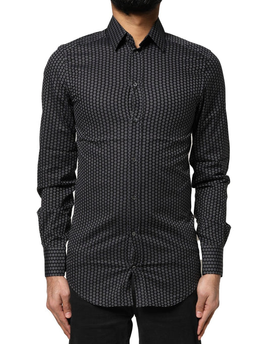 Dolce & Gabbana Black GOLD Patterned Cotton Men Dress Shirt - Sandy Store ByNet
