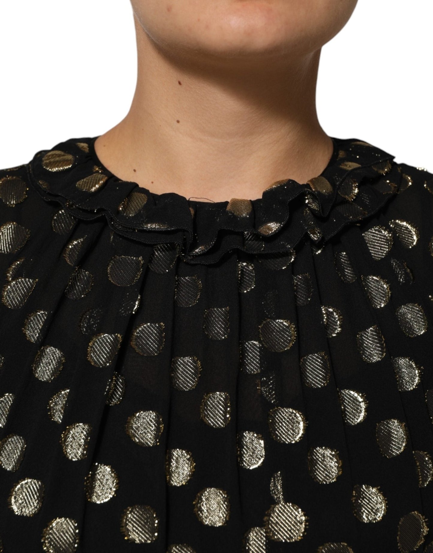 Dolce & Gabbana Black Gold Polka Dot Silk Brocade Mini Dress – IT40|S par Dolce & Gabbana | Disponible sur Sandy Store ByNet