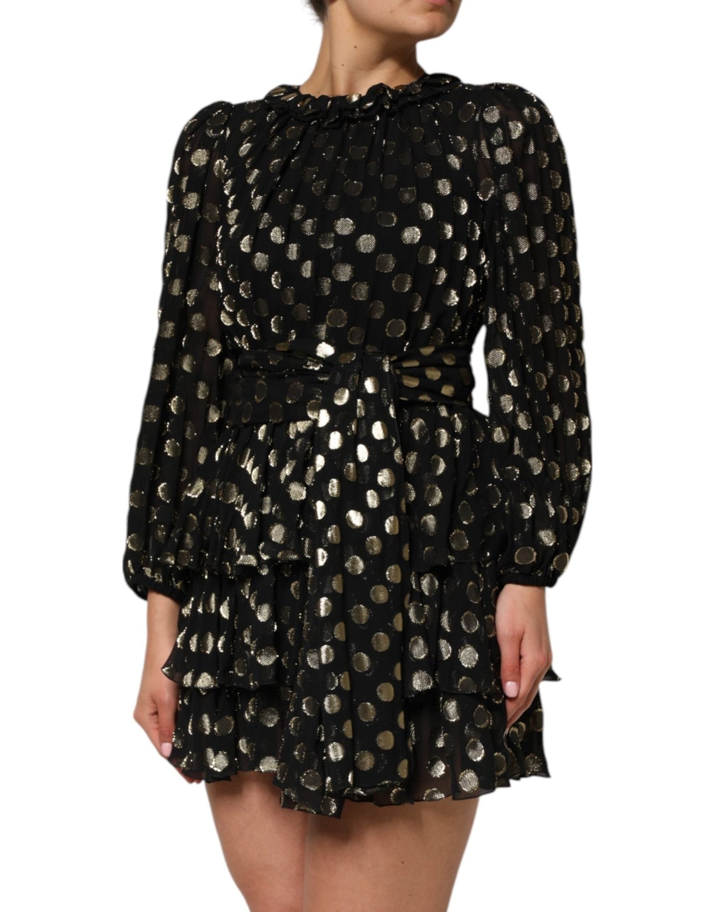 Dolce & Gabbana Black Gold Polka Dot Silk Brocade Mini Dress – IT40|S par Dolce & Gabbana | Disponible sur Sandy Store ByNet