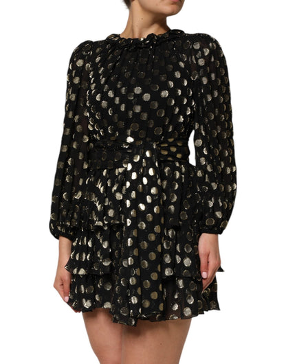Dolce & Gabbana Black Gold Polka Dot Silk Brocade Mini Dress – IT40|S par Dolce & Gabbana | Disponible sur Sandy Store ByNet