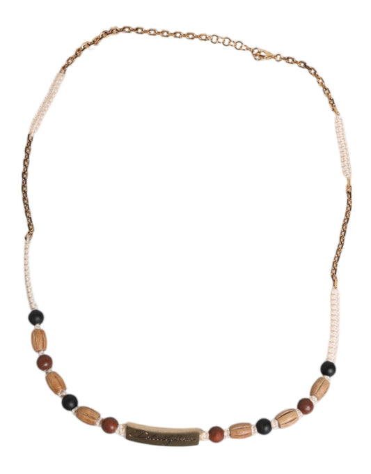 Dolce & Gabbana Black Gold Wooden Beaded Logo Pendant Necklace – par Dolce & Gabbana | Disponible sur Sandy Store ByNet