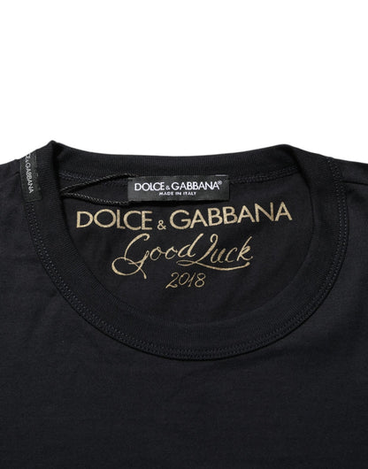 Dolce & Gabbana Black Goodluck 2018 Cotton Crew Neck T-shirt – IT54 | XL par Dolce & Gabbana | Disponible sur Sandy Store ByNet