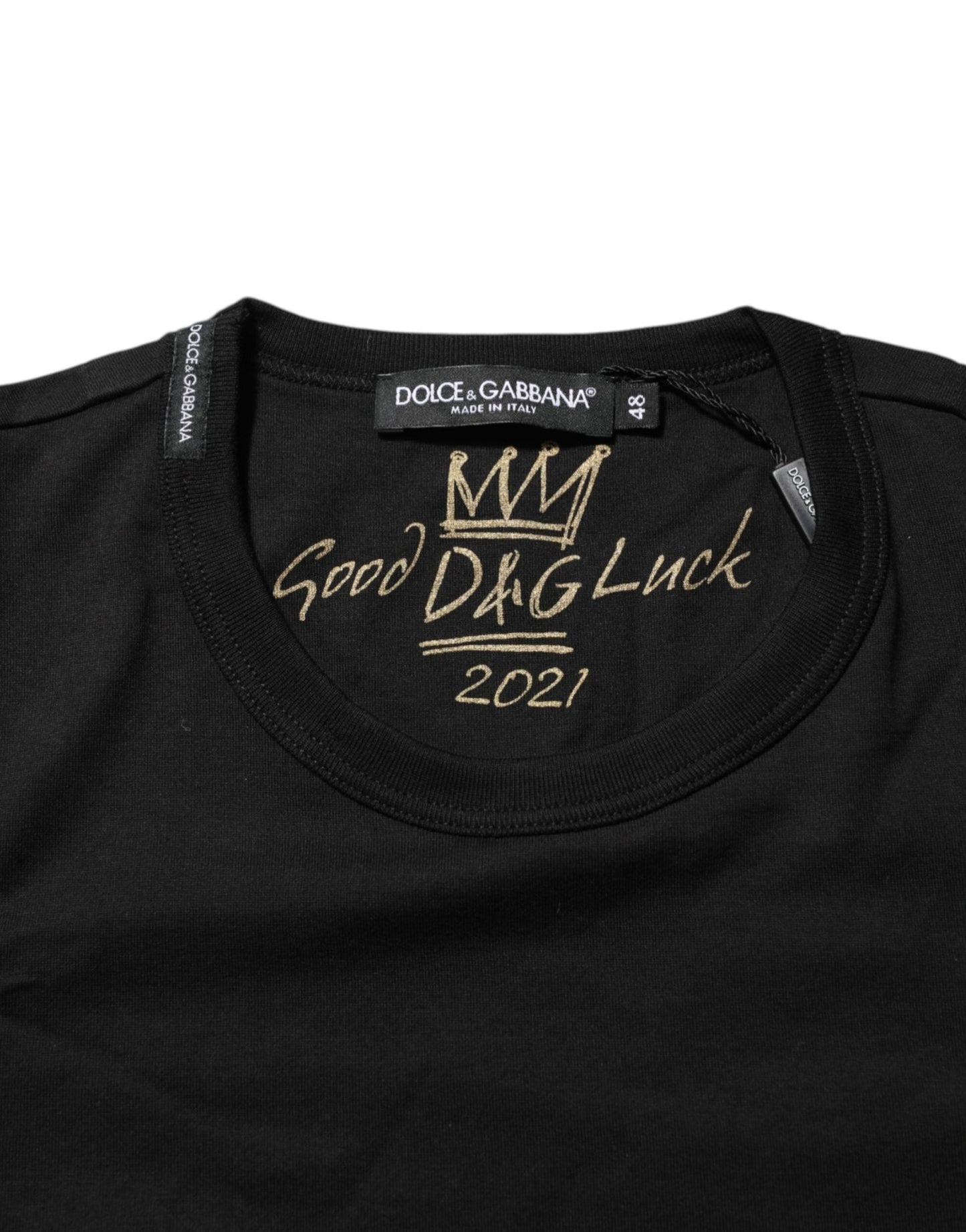 Dolce & Gabbana Black Goodluck 2021 Cotton Crew Neck T-shirt – IT48 | M par Dolce & Gabbana | Disponible sur Sandy Store ByNet