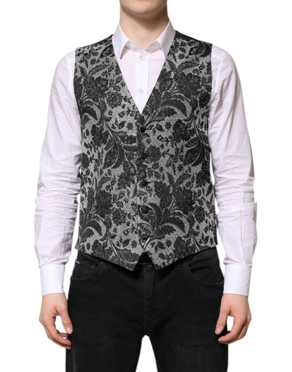 Dolce & Gabbana Black Gray Brocade Formal Men Waistcoat Vest – IT48 | M par Dolce & Gabbana | Disponible sur Sandy Store ByNet