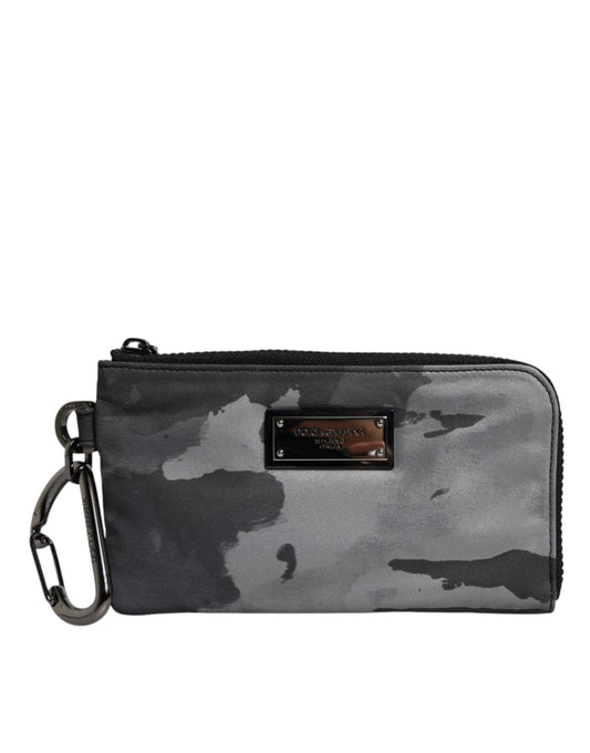 Dolce & Gabbana Black Gray Camouflage Logo Plaque Keyring Pouch Bag - Sandy Store ByNet