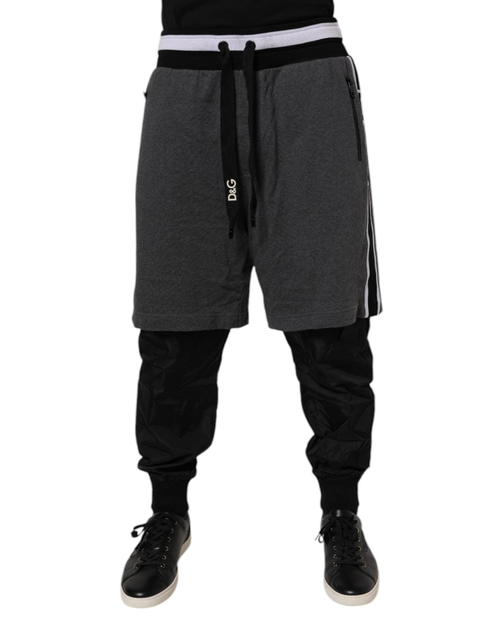 Dolce & Gabbana Black Gray Cotton Layered Men Sweatpants Pants - Sandy Store ByNet