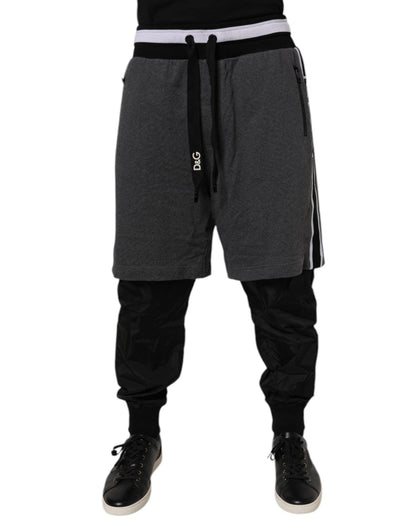 Dolce & Gabbana Black Gray Cotton Layered Men Sweatpants Pants - Sandy Store ByNet