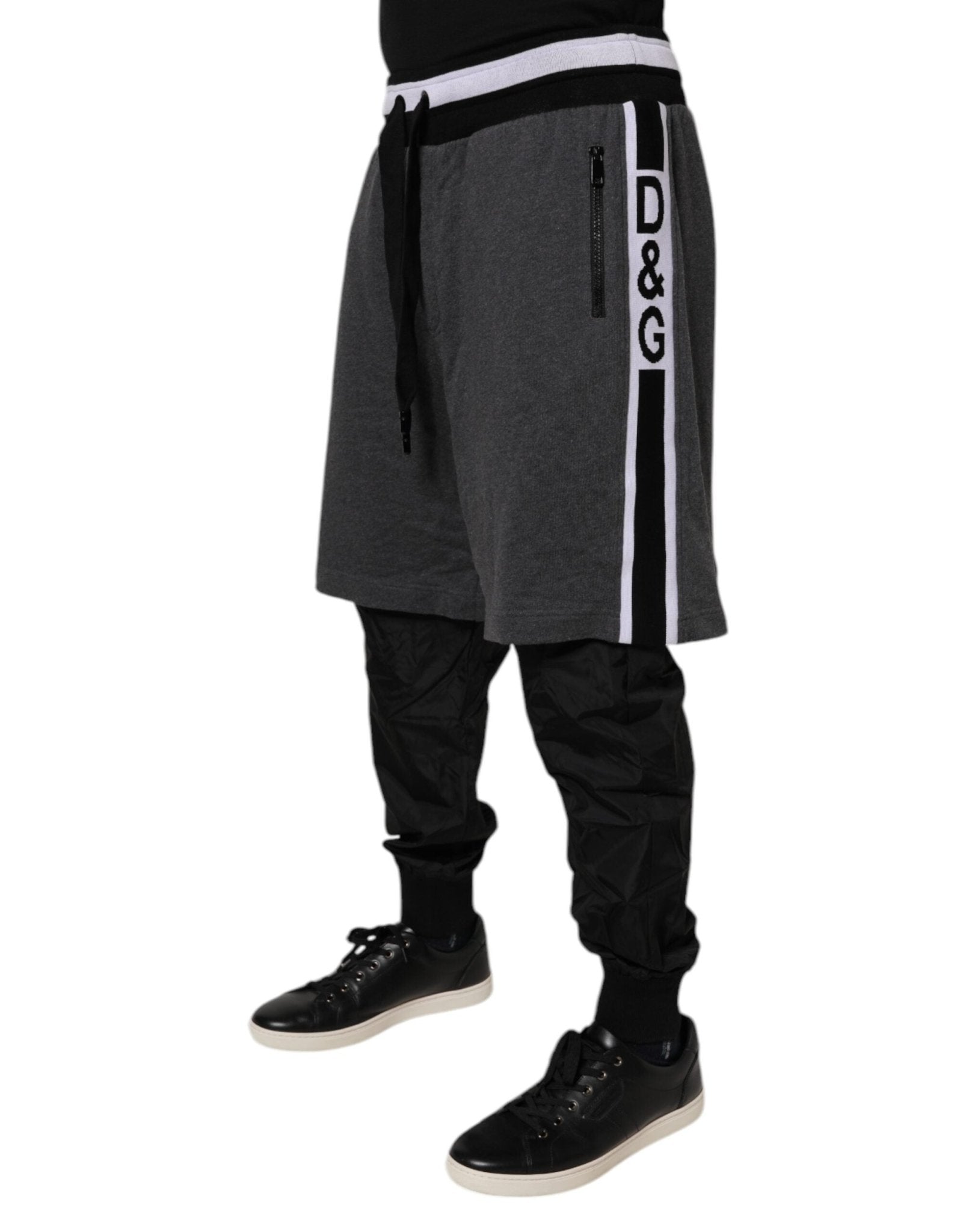 Dolce & Gabbana Black Gray Cotton Layered Men Sweatpants Pants - Sandy Store ByNet
