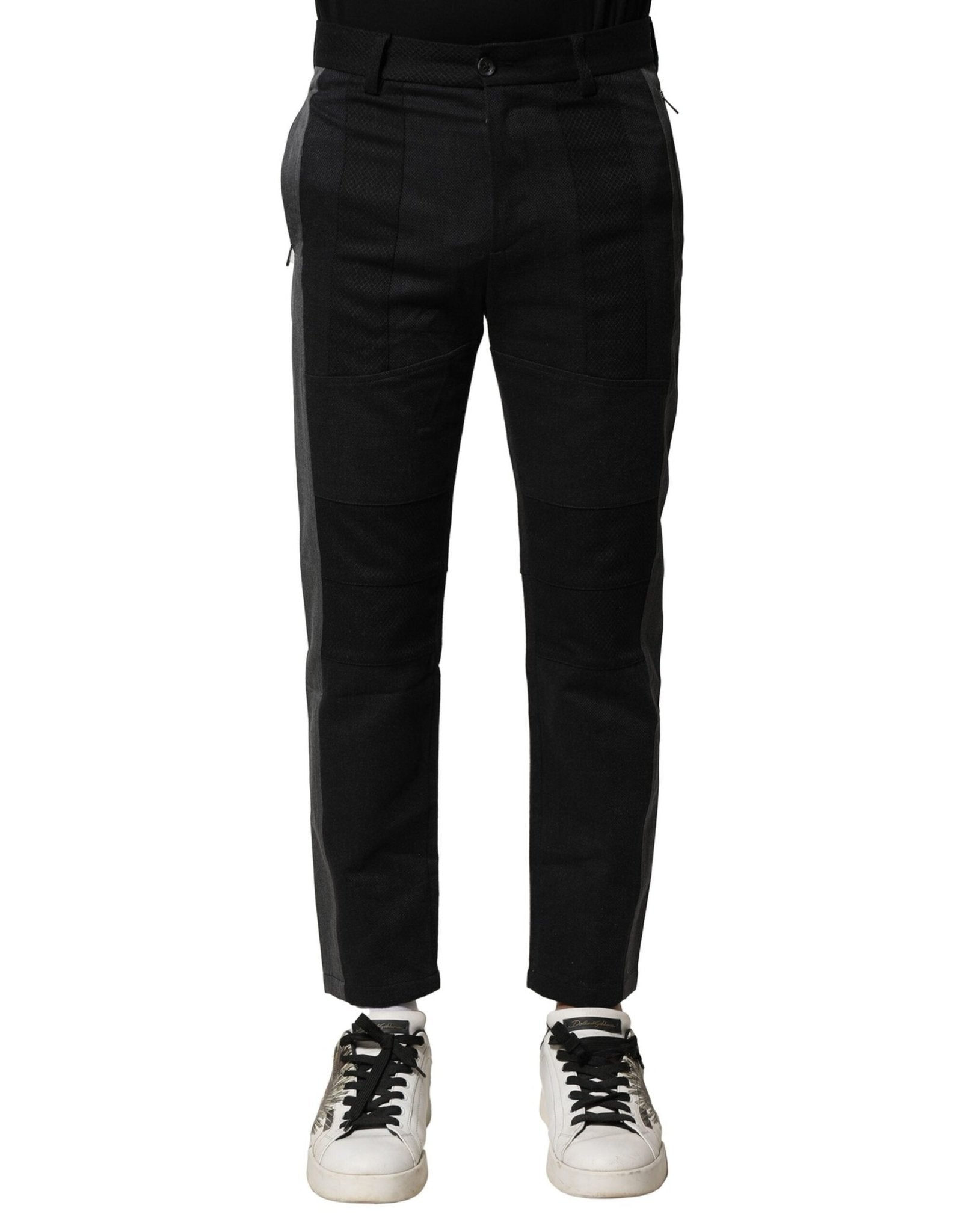 Dolce & Gabbana Black Gray Cotton Tapered Men Pants – IT44 | XS par Dolce & Gabbana | Disponible sur Sandy Store ByNet