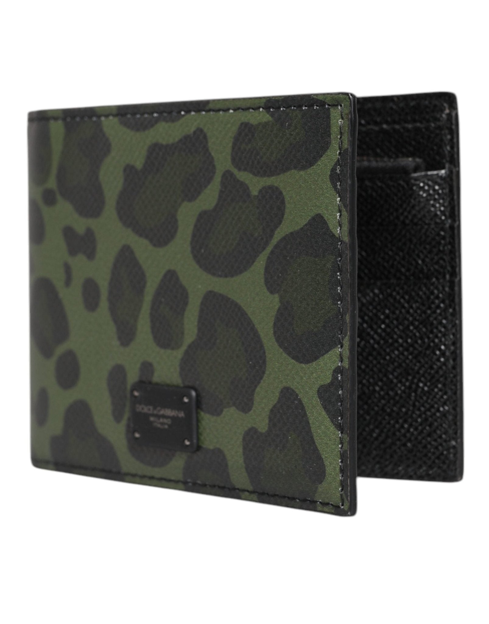 Dolce & Gabbana Black Green Leather DG Plaque Bifold Card Holder Wallet - Sandy Store ByNet