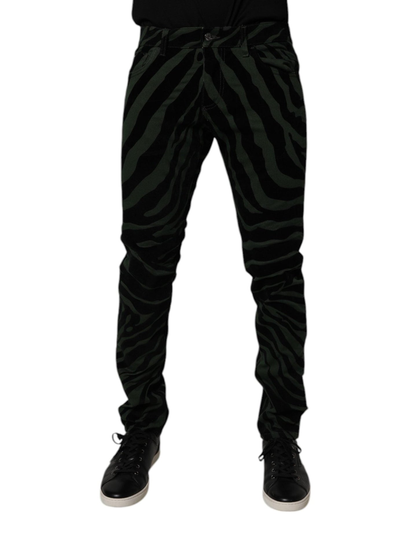 Dolce & Gabbana Black Green Stripes Cotton Skinny Denim Jeans – IT48 | M par Dolce & Gabbana | Disponible sur Sandy Store ByNet