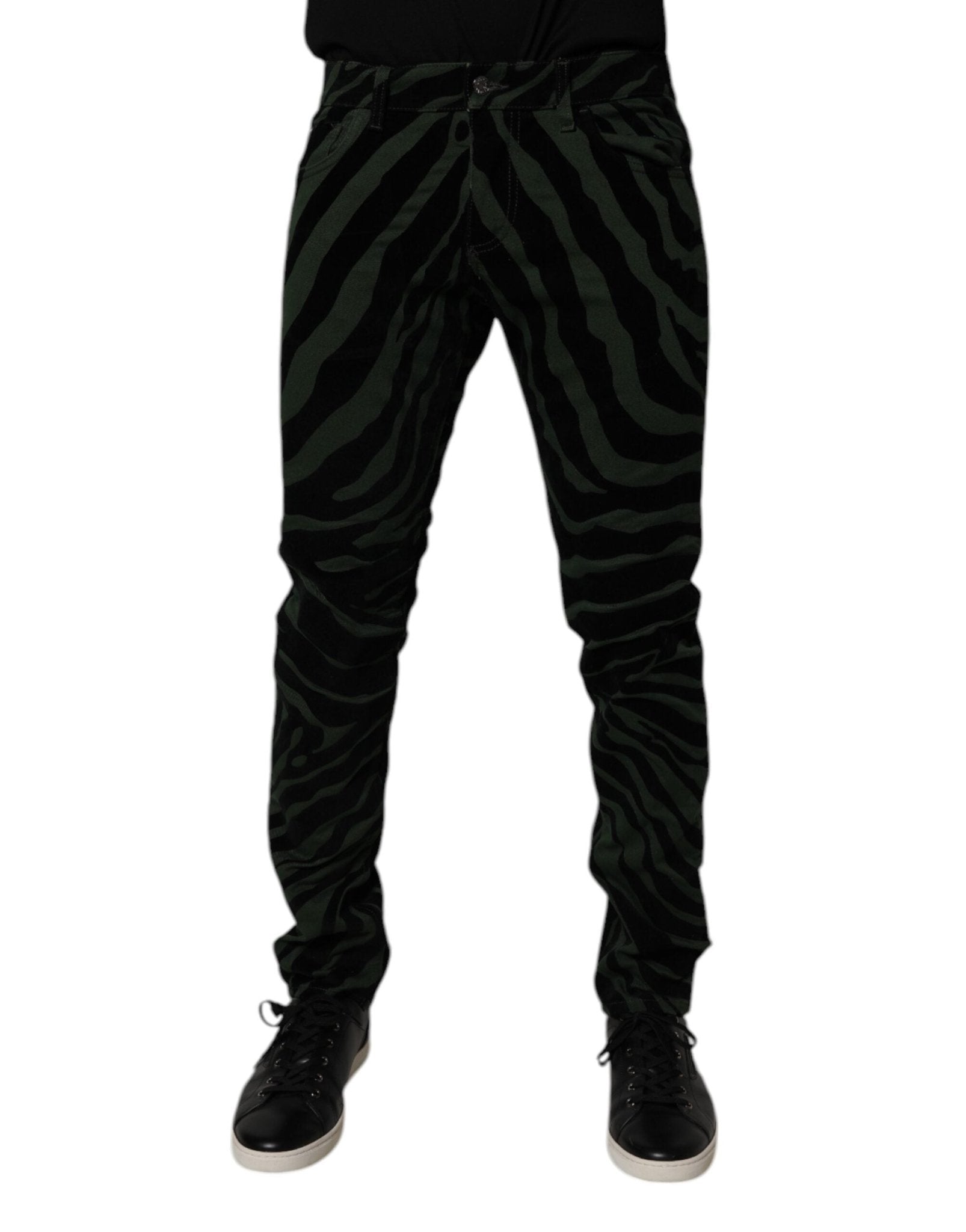 Dolce & Gabbana Black Green Stripes Cotton Skinny Denim Jeans – IT48 | M par Dolce & Gabbana | Disponible sur Sandy Store ByNet