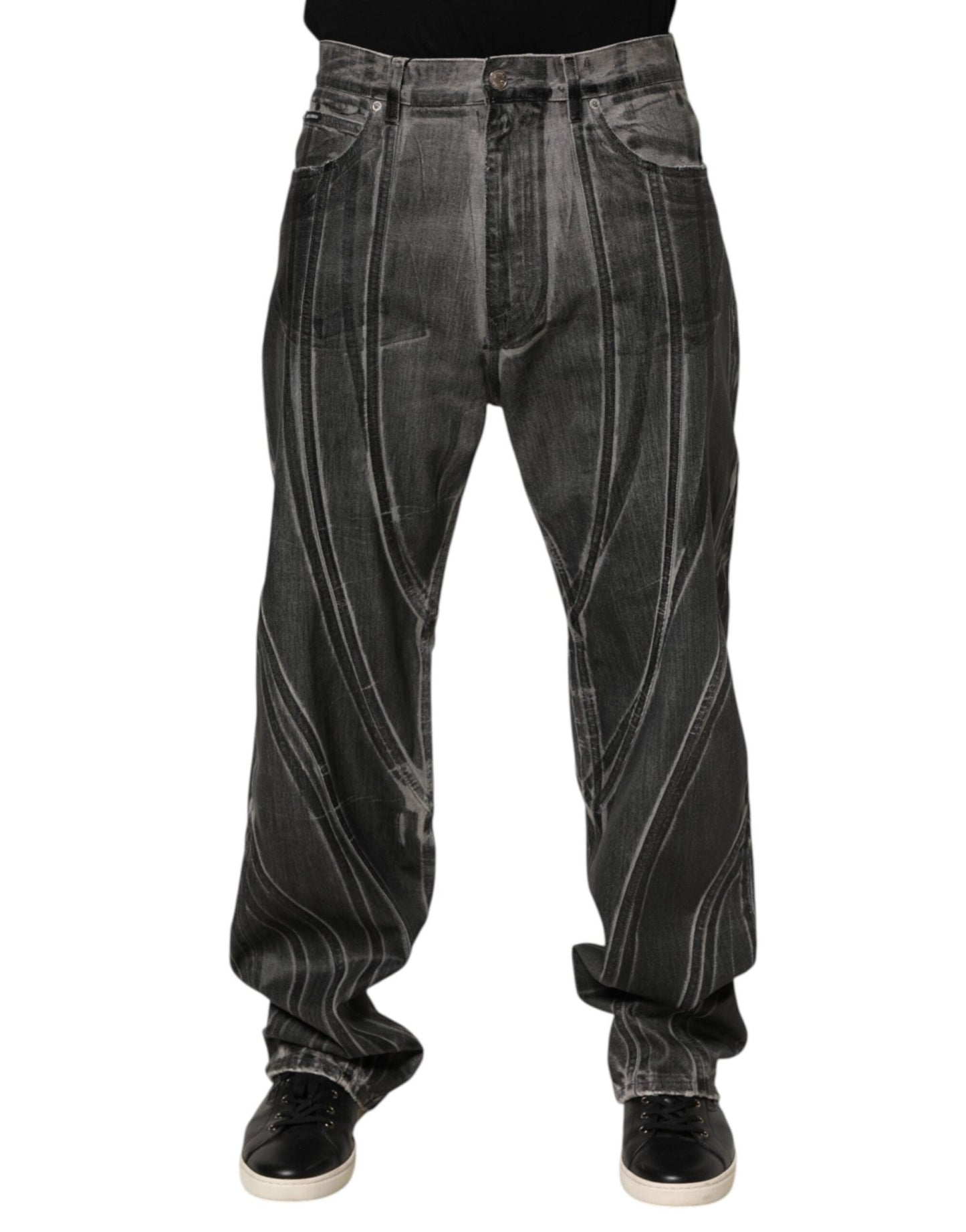 Dolce & Gabbana Black Grey Graphic Print Denim Pants Jeans – IT48 | M par Dolce & Gabbana | Disponible sur Sandy Store ByNet