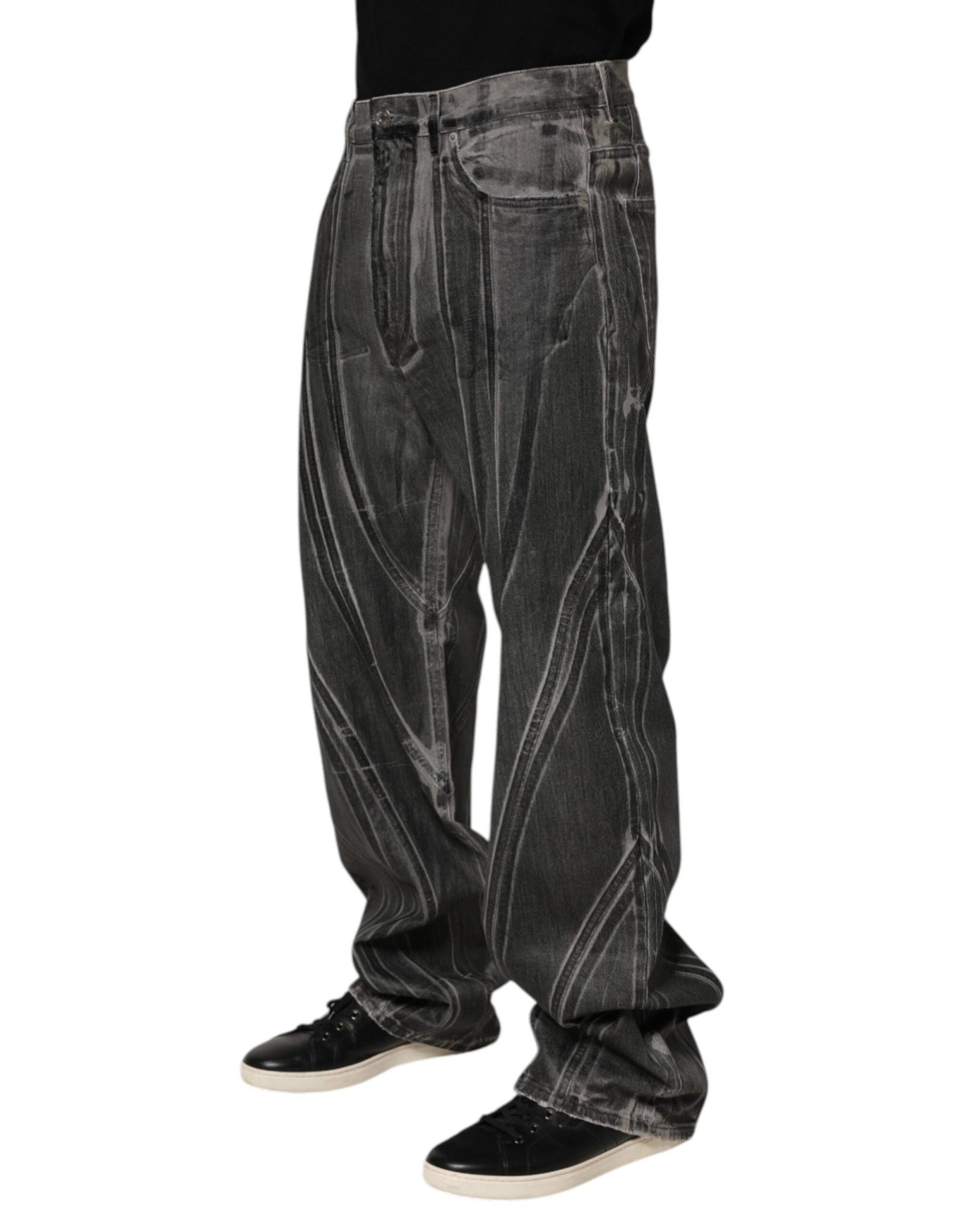 Dolce & Gabbana Black Grey Graphic Print Denim Pants Jeans – IT48 | M par Dolce & Gabbana | Disponible sur Sandy Store ByNet