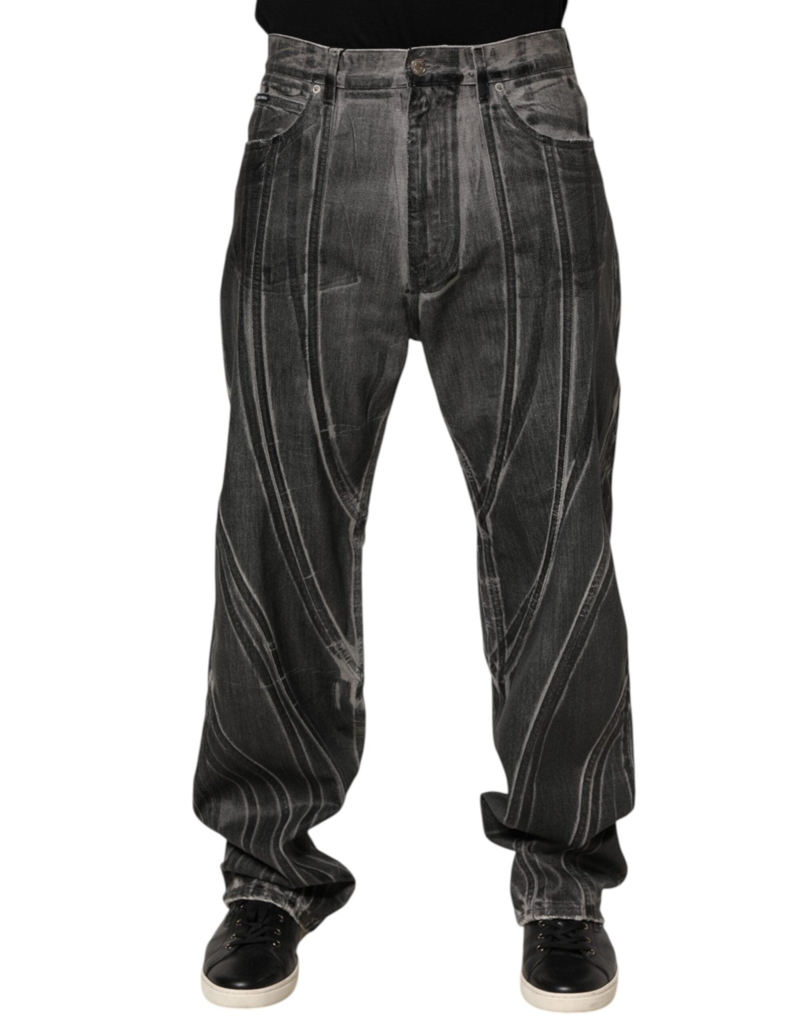 Dolce & Gabbana Black Grey Graphic Print Denim Pants Jeans – IT48 | M par Dolce & Gabbana | Disponible sur Sandy Store ByNet