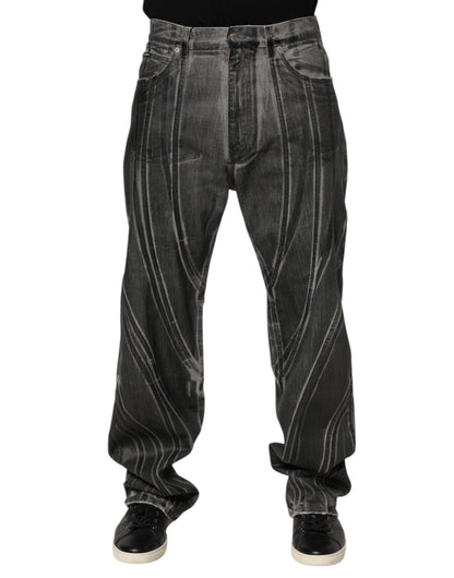 Dolce & Gabbana Black Grey Graphic Print Denim Pants Jeans – IT48 | M par Dolce & Gabbana | Disponible sur Sandy Store ByNet