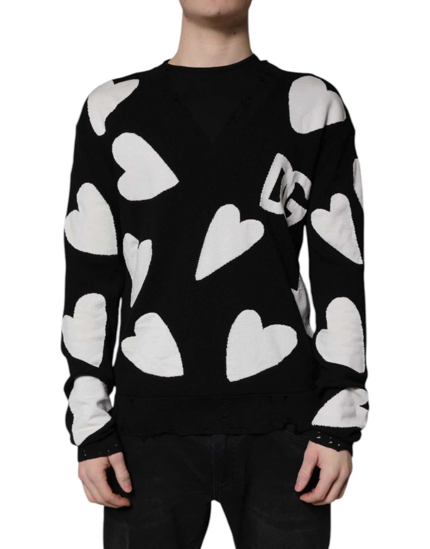 Dolce & Gabbana Black Hearts Silk Crew Neck Pullover Sweater – IT48 | M par Dolce & Gabbana | Disponible sur Sandy Store ByNet