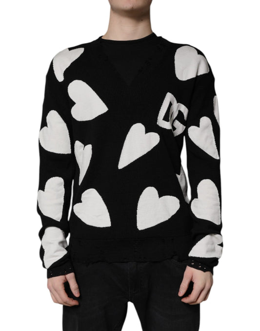 Dolce & Gabbana Black Hearts Silk Crew Neck Pullover Sweater – IT48 | M par Dolce & Gabbana | Disponible sur Sandy Store ByNet