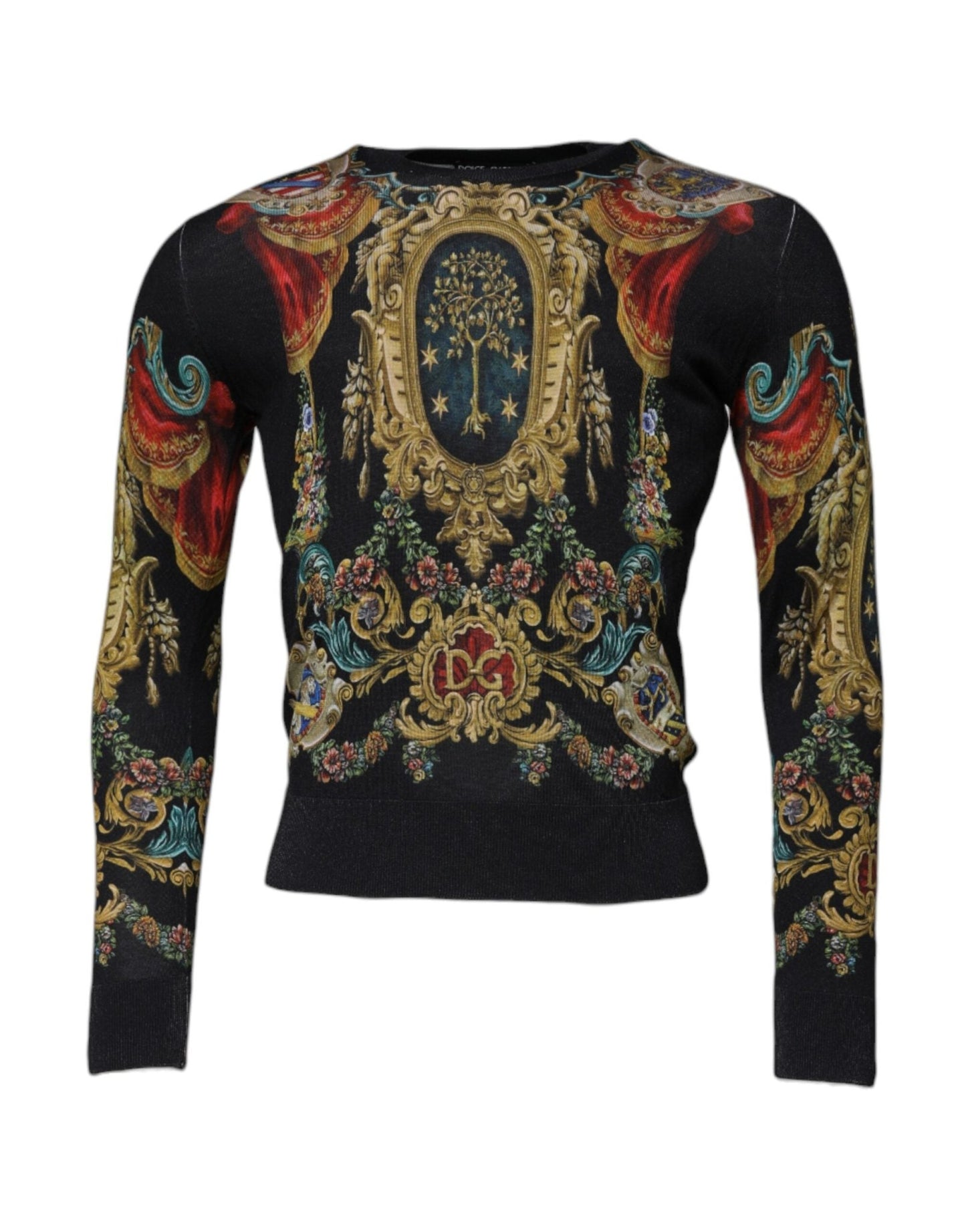 Dolce & Gabbana Black Heraldic DG Silk Round Neck Pullover Sweater – IT46 | S par Dolce & Gabbana | Disponible sur Sandy Store ByNet