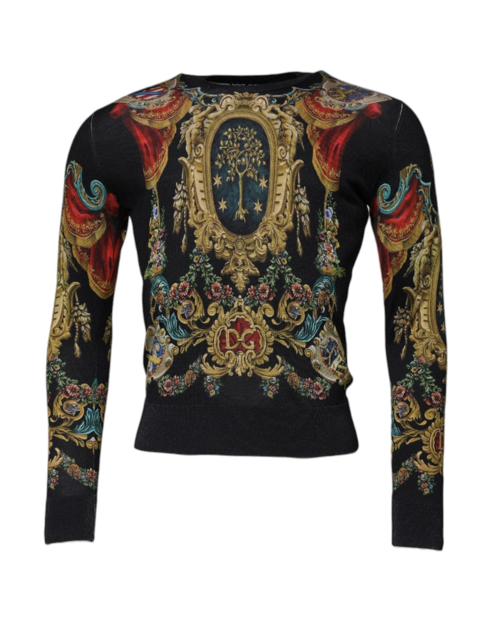 Dolce & Gabbana Black Heraldic DG Silk Round Neck Pullover Sweater – IT46 | S par Dolce & Gabbana | Disponible sur Sandy Store ByNet