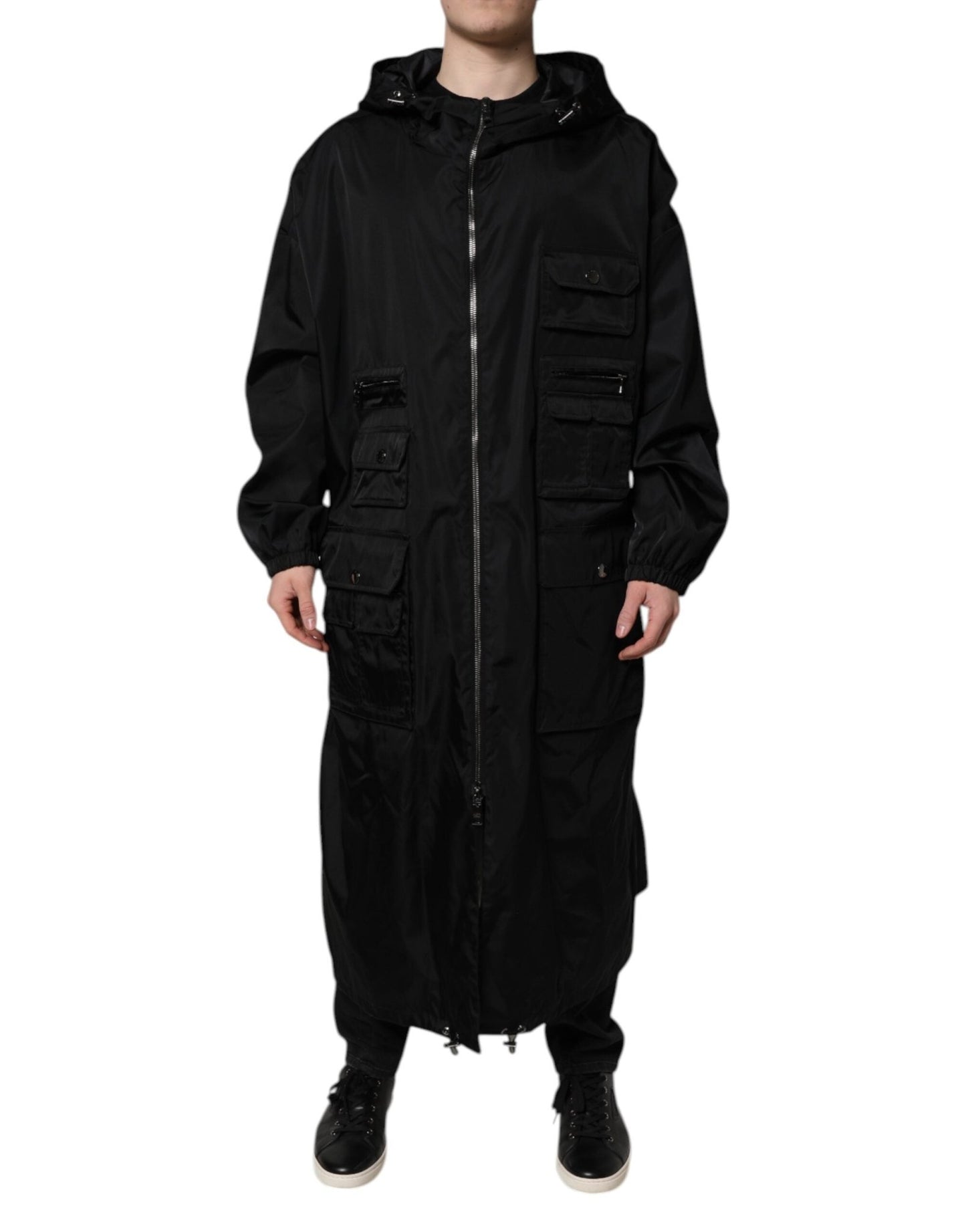 Dolce & Gabbana Black Hooded Long Men Windbreaker Jacket – IT58 | 3XL par Dolce & Gabbana | Disponible sur Sandy Store ByNet