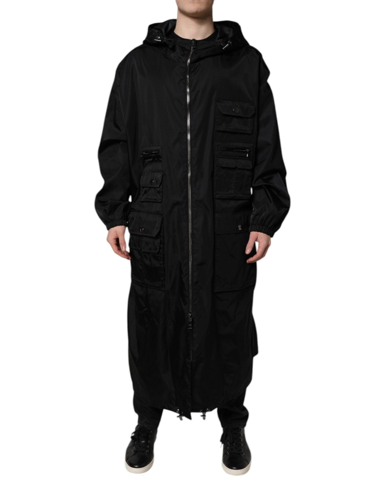 Dolce & Gabbana Black Hooded Long Men Windbreaker Jacket – IT58 | 3XL par Dolce & Gabbana | Disponible sur Sandy Store ByNet