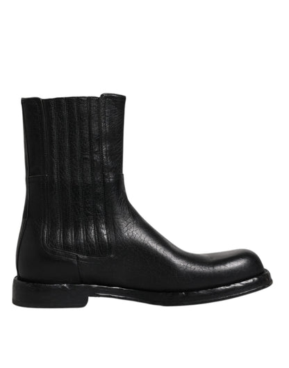 Dolce & Gabbana Black Horse Leather Mid Calf Boots Shoes – EU45/US12 par Dolce & Gabbana | Disponible sur Sandy Store ByNet