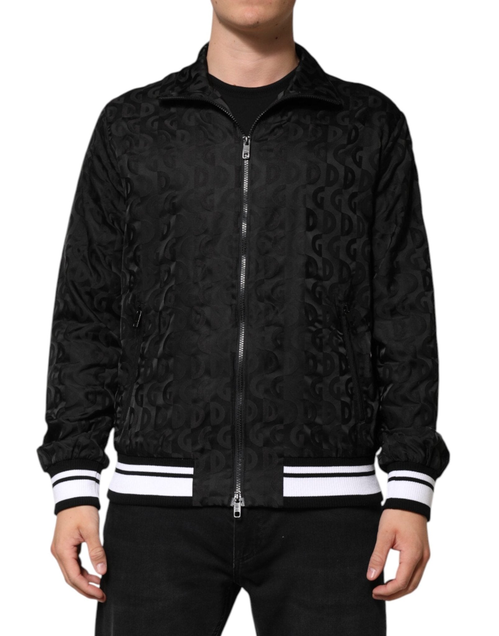 Dolce & Gabbana Black Jacquard Men Full Zip Bomber Sweater – IT52 | XL par Dolce & Gabbana | Disponible sur Sandy Store ByNet