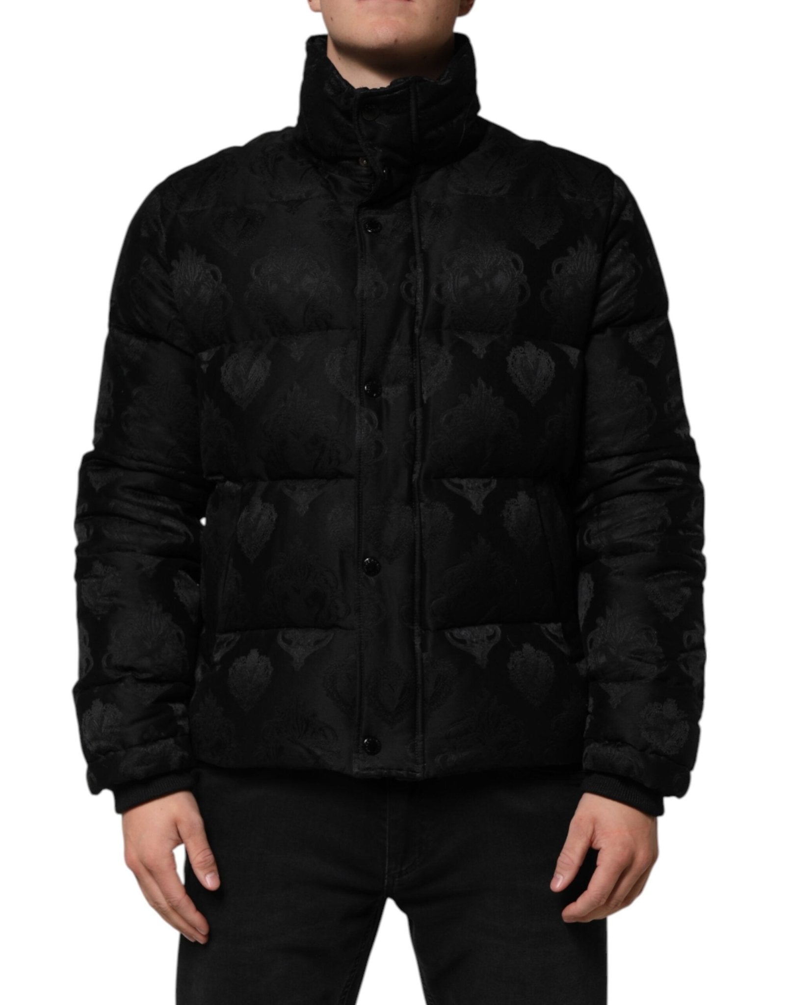 Dolce & Gabbana Black Jacquard Quilted Puffer Bomber Jacket – IT50 | L par Dolce & Gabbana | Disponible sur Sandy Store ByNet