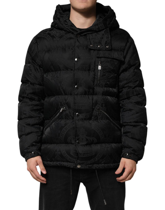 Dolce & Gabbana Black Jacquard Quilted Puffer Hooded Jacket – IT48 | M par Dolce & Gabbana | Disponible sur Sandy Store ByNet
