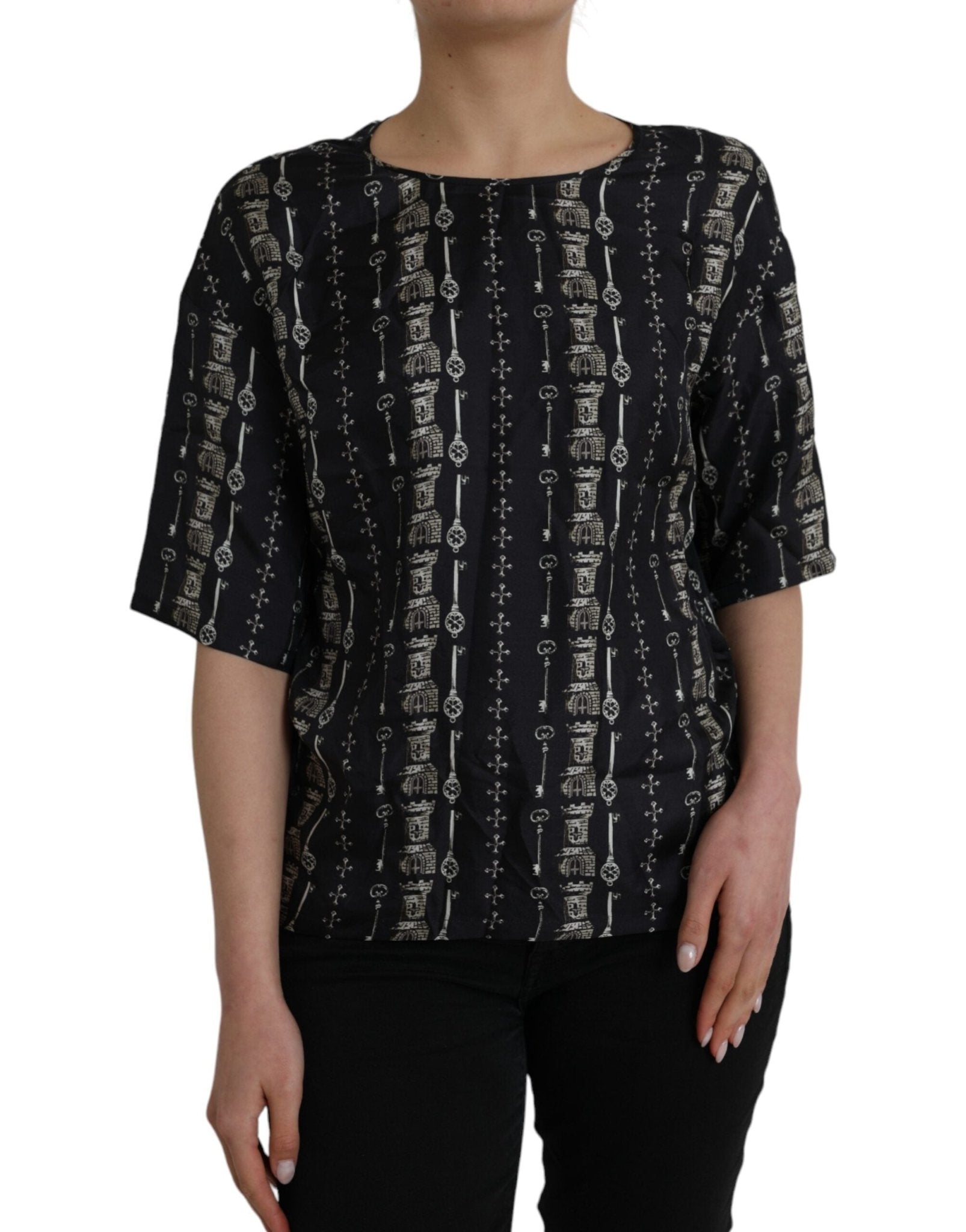 Dolce & Gabbana Black Key Castle Print Silk Blouse T-shirt – IT42|M par Dolce & Gabbana | Disponible sur Sandy Store ByNet