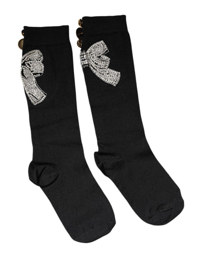Dolce & Gabbana Black Knit Floral Crystal Embellishment Socks – S par Dolce & Gabbana | Disponible sur Sandy Store ByNet