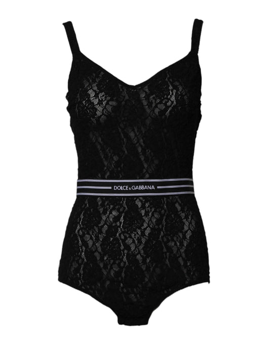 Dolce & Gabbana Black Lace Branded Elastic Lingerie Bodysuit Underwear - Sandy Store ByNet