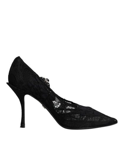 Dolce & Gabbana Black Lace Crystals Mary Jane Pumps Shoes - Sandy Store ByNet