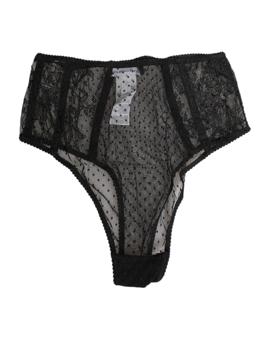 Dolce & Gabbana Black Lace Polka Dot Mesh High Waist Underwear – IT2 | S par Dolce & Gabbana | Disponible sur Sandy Store ByNet