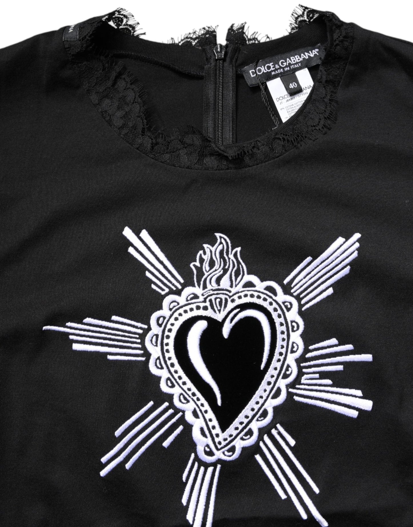 Dolce & Gabbana Black Lace Sheer Sacred Heart Crew Neck Top - Sandy Store ByNet