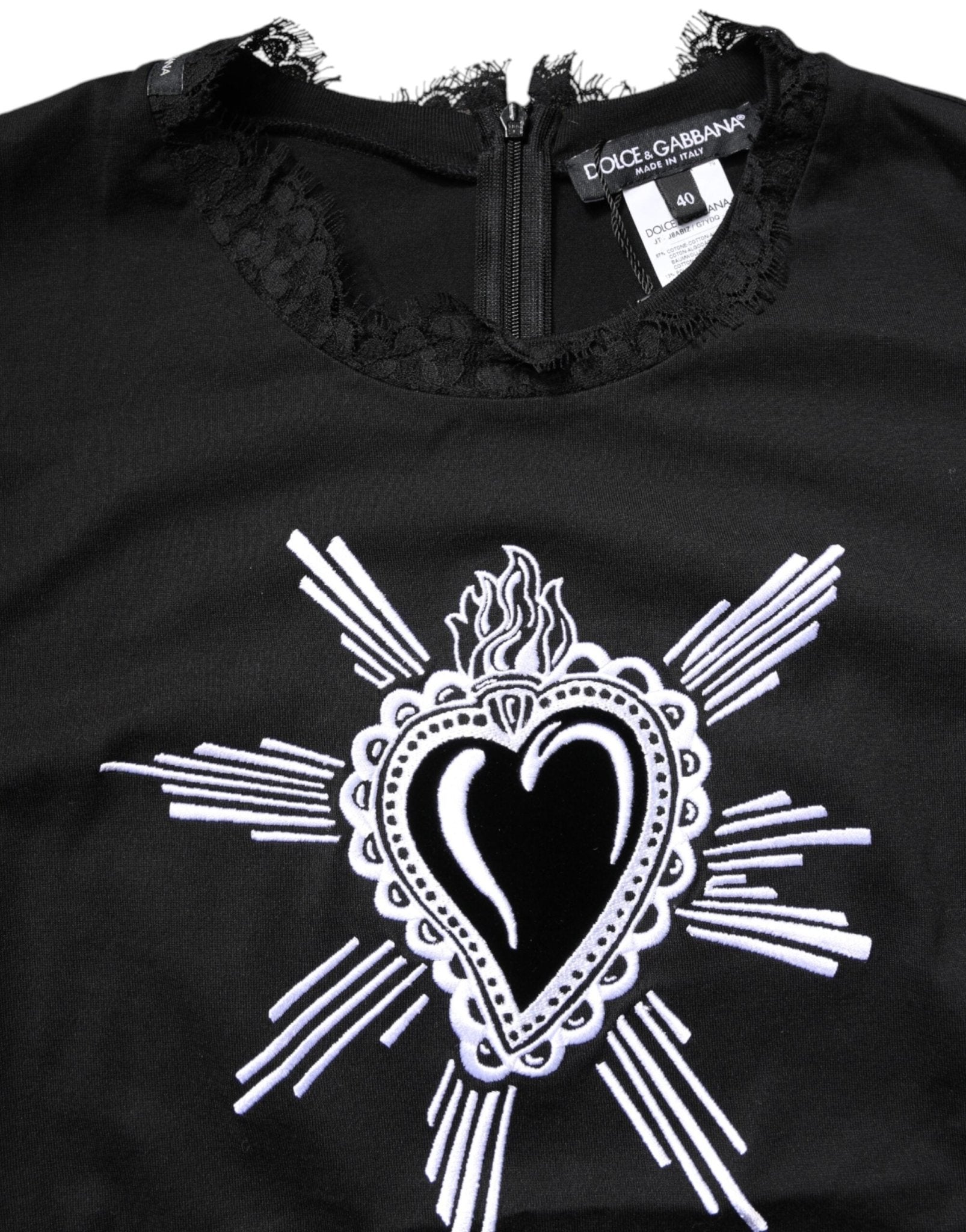 Dolce & Gabbana Black Lace Sheer Sacred Heart Crew Neck Top - Sandy Store ByNet