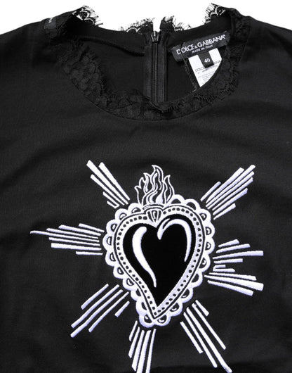 Dolce & Gabbana Black Lace Sheer Sacred Heart Crew Neck Top - Sandy Store ByNet