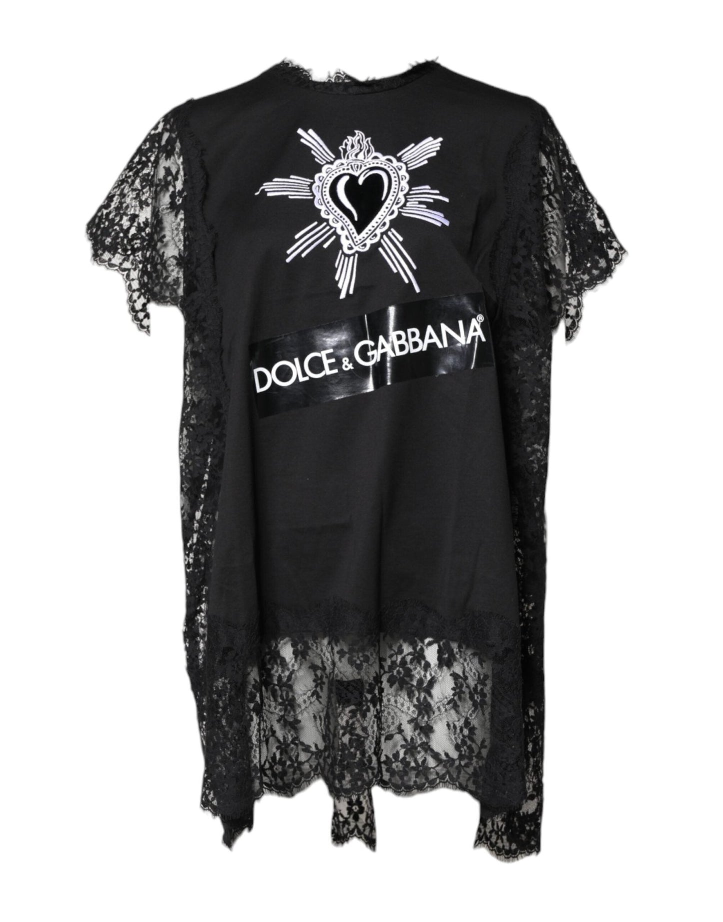 Dolce & Gabbana Black Lace Sheer Sacred Heart Crew Neck Top - Sandy Store ByNet