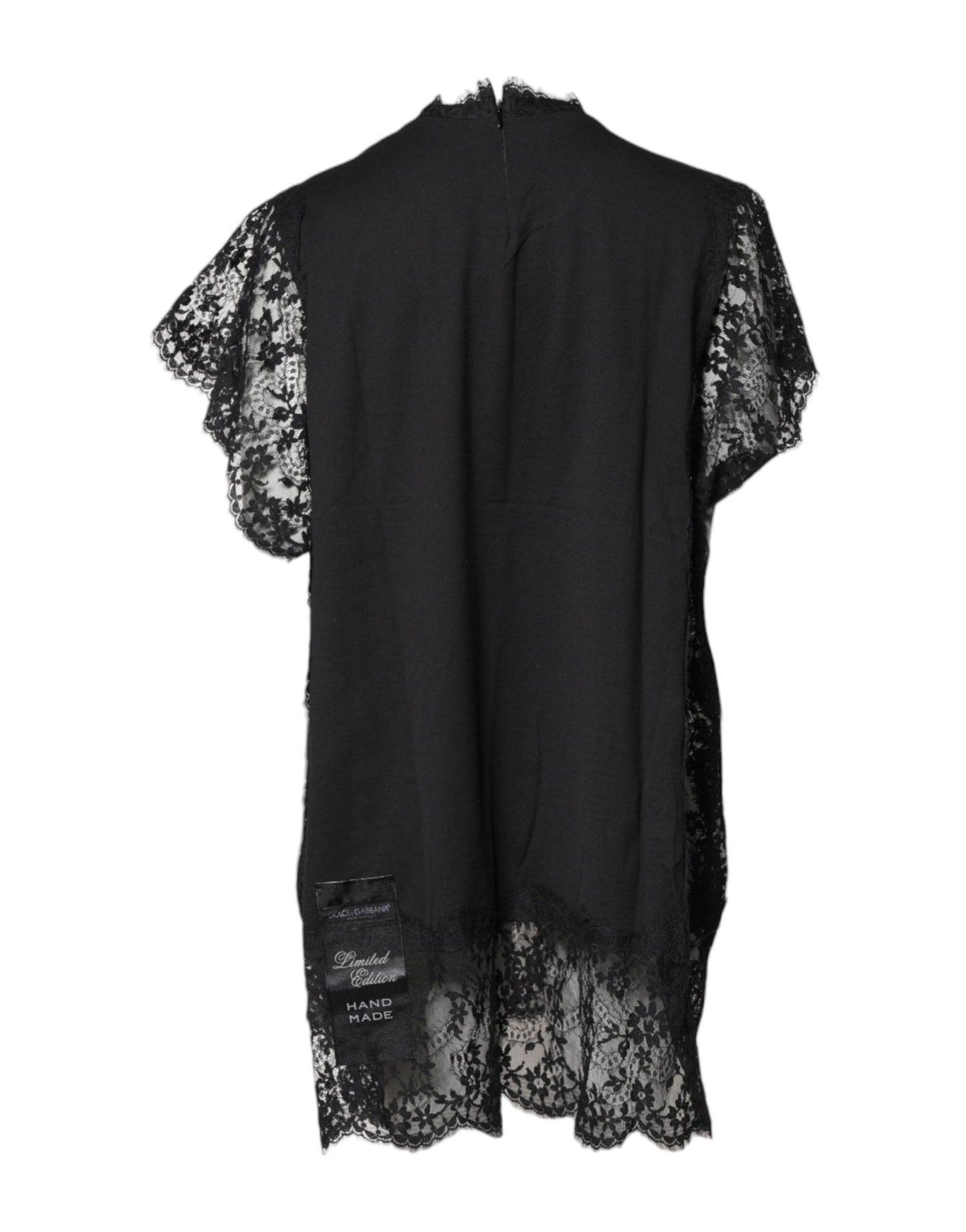 Dolce & Gabbana Black Lace Sheer Sacred Heart Crew Neck Top - Sandy Store ByNet