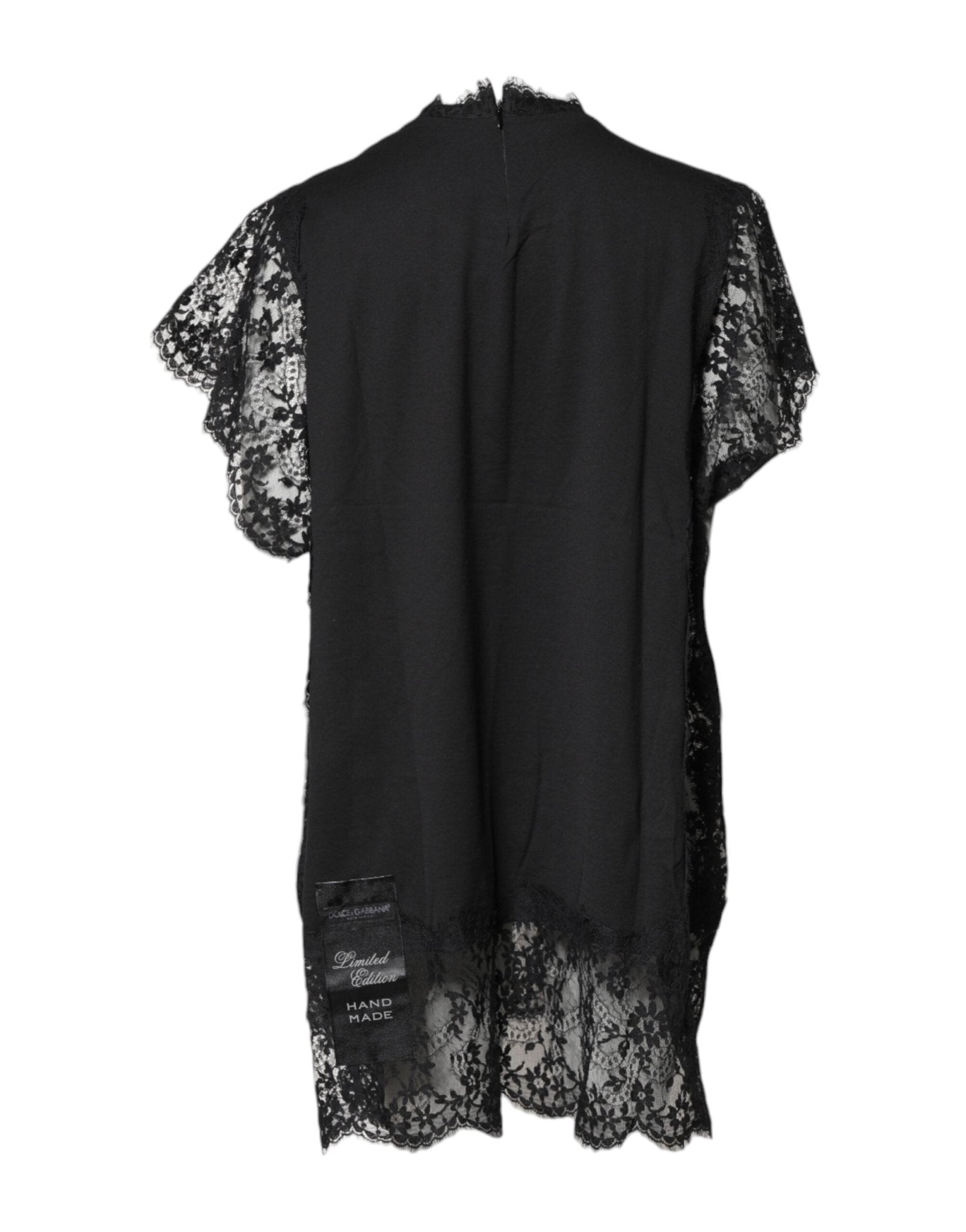 Dolce & Gabbana Black Lace Sheer Sacred Heart Crew Neck Top - Sandy Store ByNet