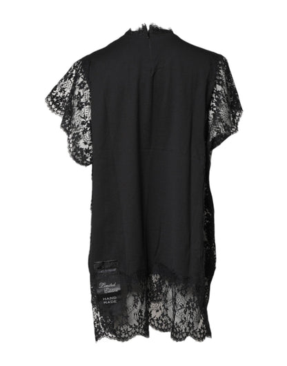 Dolce & Gabbana Black Lace Sheer Sacred Heart Crew Neck Top - Sandy Store ByNet