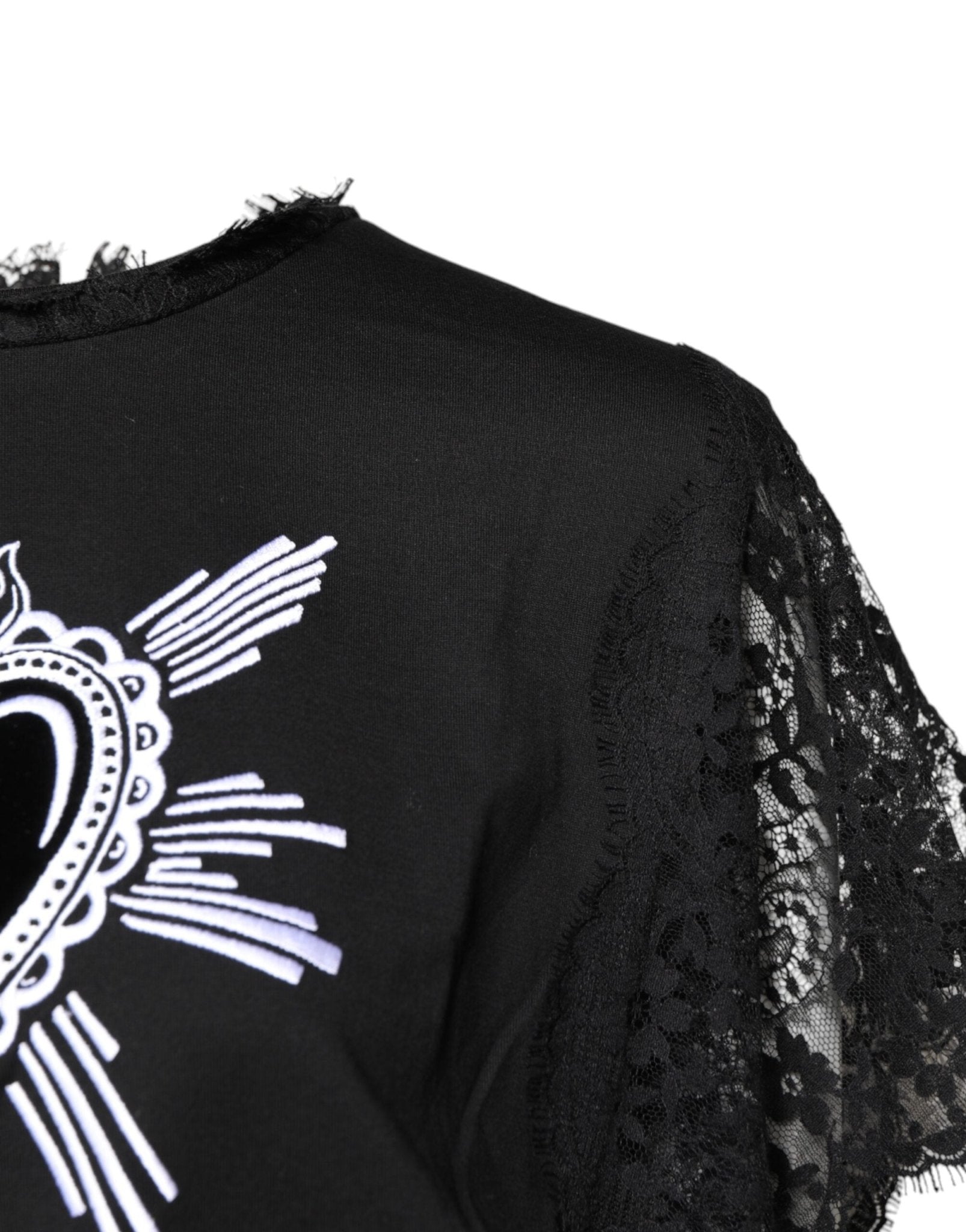 Dolce & Gabbana Black Lace Sheer Sacred Heart Crew Neck Top - Sandy Store ByNet