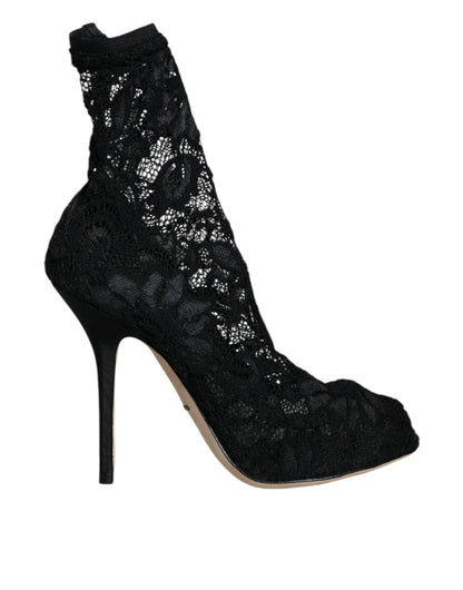 Dolce & Gabbana Black Lace Stretch Heels Mid Calf Boot Shoes – EU36/US6 par Dolce & Gabbana | Disponible sur Sandy Store ByNet