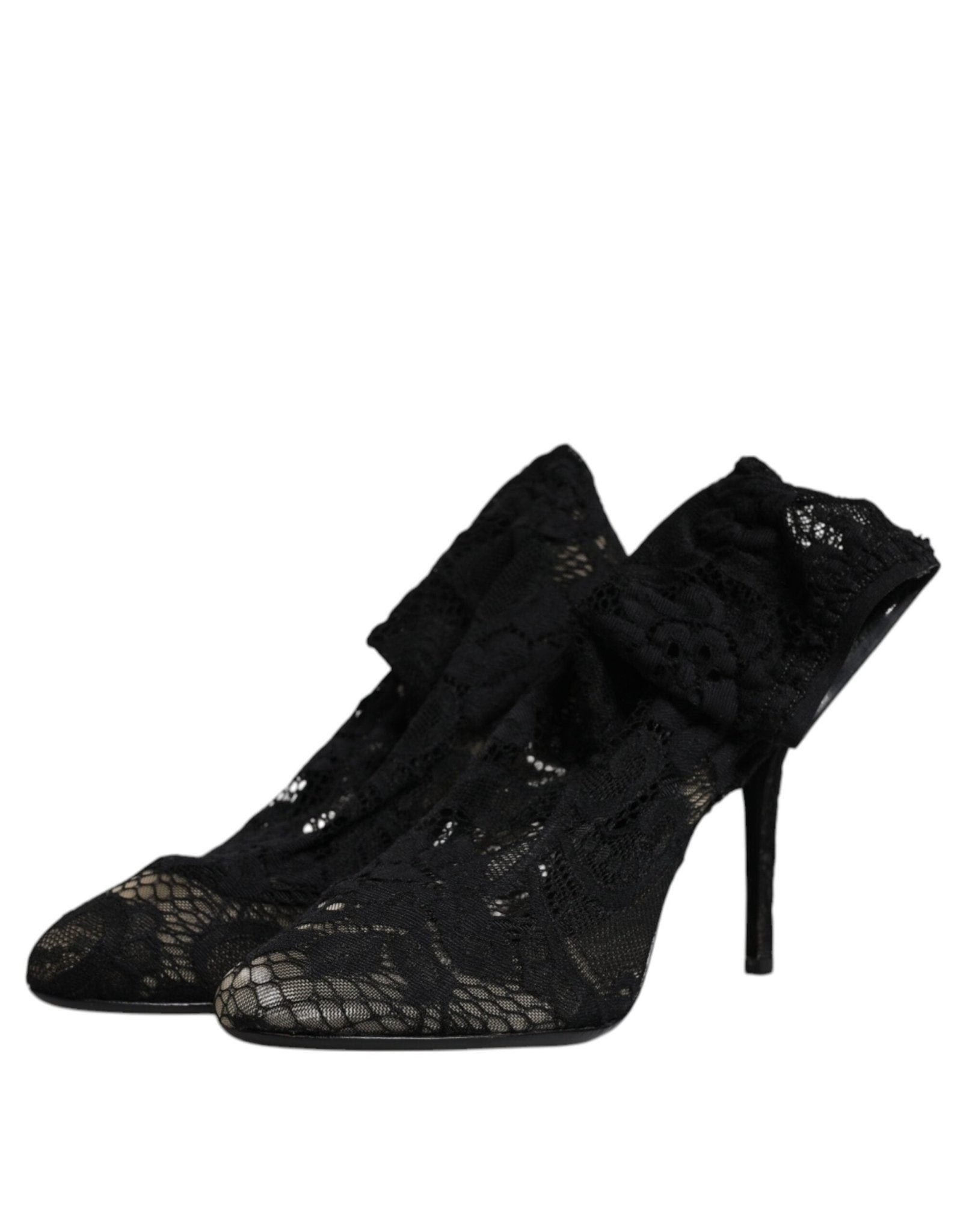 Dolce & Gabbana Black Lace Stretch Heels Mid Calf Boots Shoes – EU37.5/US7 par Dolce & Gabbana | Disponible sur Sandy Store ByNet