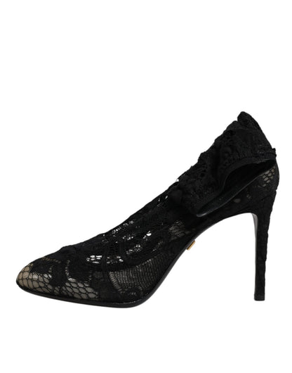 Dolce & Gabbana Black Lace Stretch Heels Mid Calf Boots Shoes – EU37.5/US7 par Dolce & Gabbana | Disponible sur Sandy Store ByNet