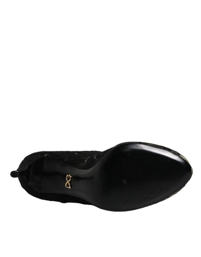 Dolce & Gabbana Black Lace Stretch Heels Mid Calf Boots Shoes – EU37.5/US7 par Dolce & Gabbana | Disponible sur Sandy Store ByNet