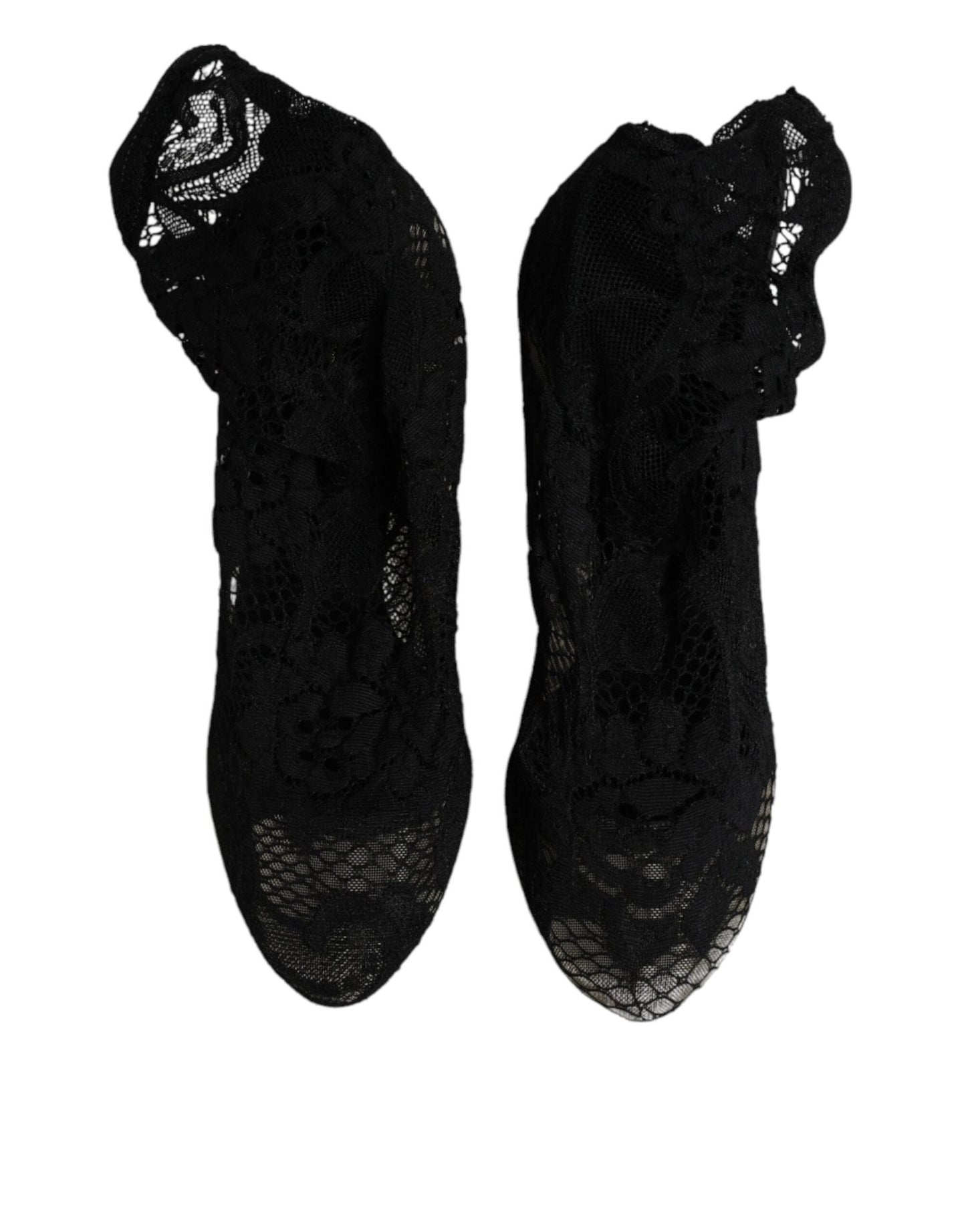 Dolce & Gabbana Black Lace Stretch Heels Mid Calf Boots Shoes – EU37.5/US7 par Dolce & Gabbana | Disponible sur Sandy Store ByNet