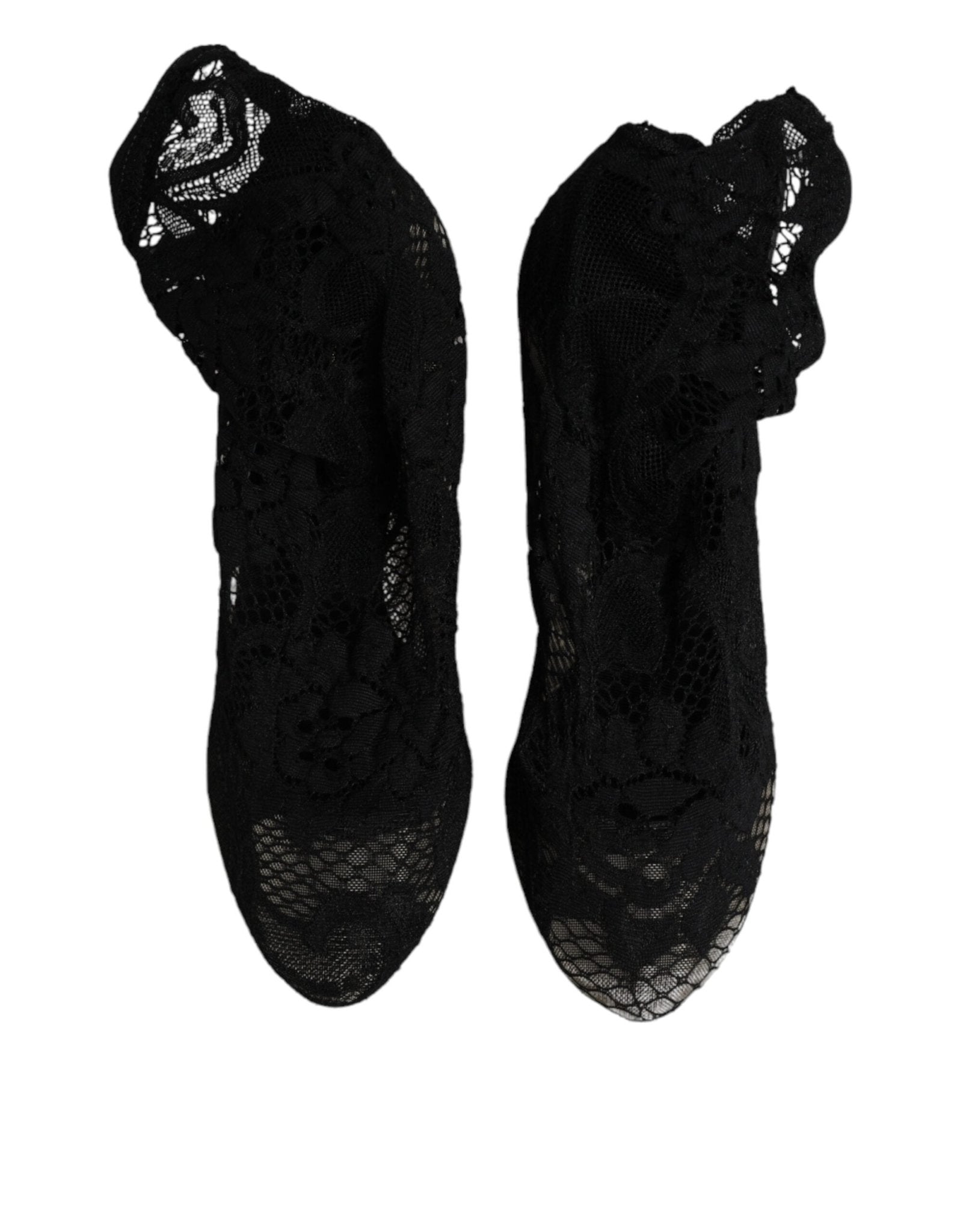 Dolce & Gabbana Black Lace Stretch Heels Mid Calf Boots Shoes – EU37.5/US7 par Dolce & Gabbana | Disponible sur Sandy Store ByNet